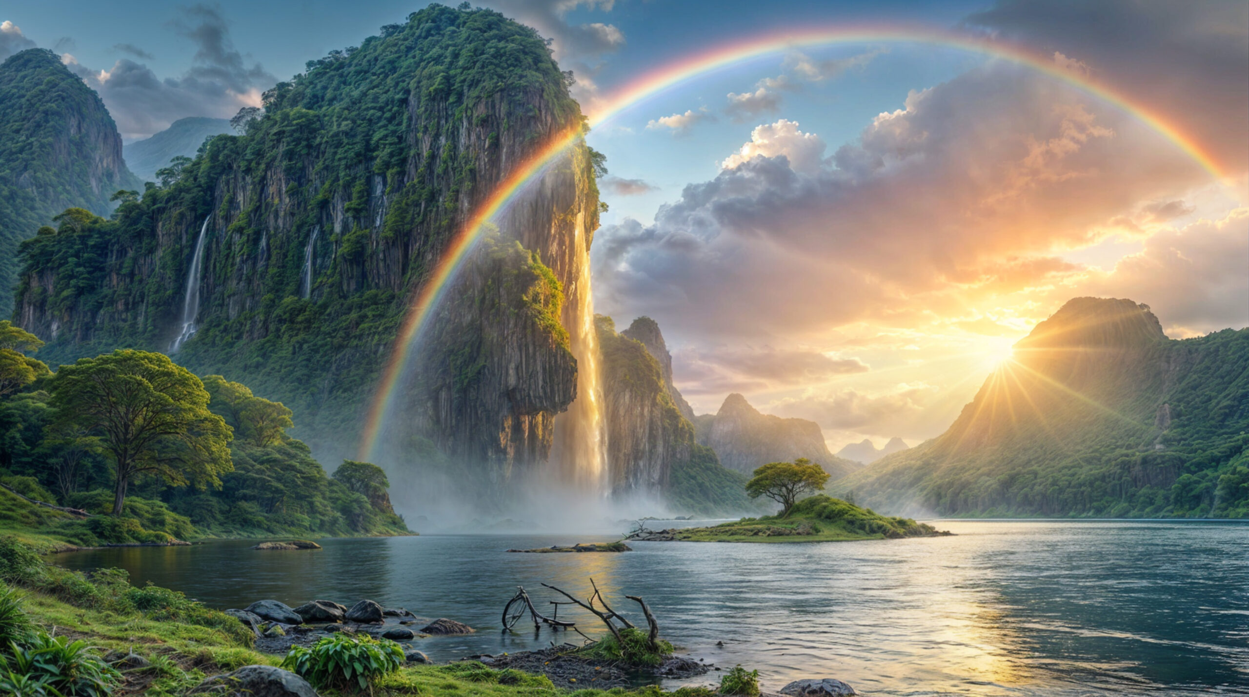 photorealistic-rainbow-with-countryside-nature-landscape